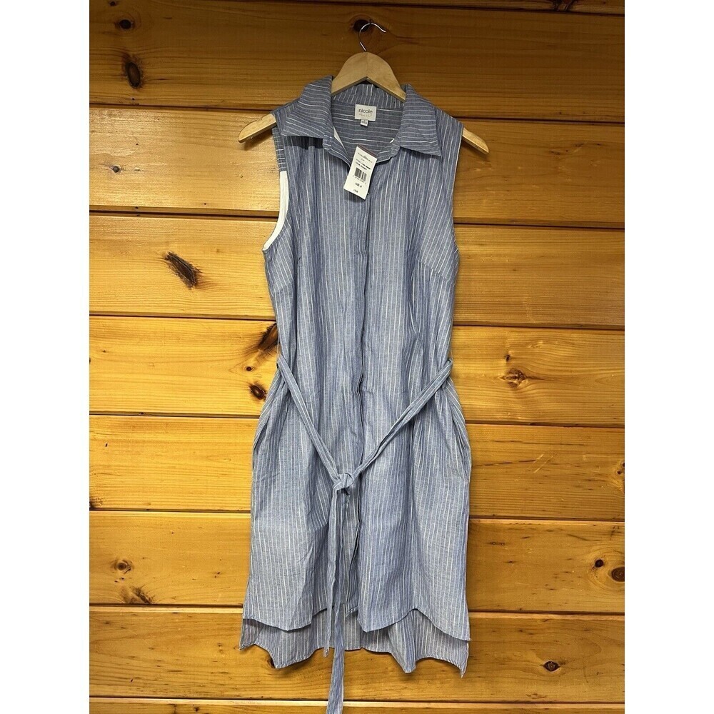 Nicole Miller Studio Shirt Sleeveless Denim Stripe Collared Hi-Lo Hem Sz 8